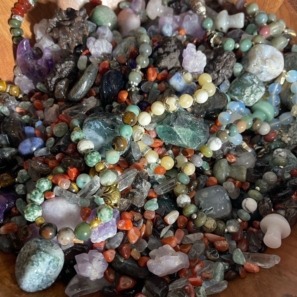 Crystal Confetti, Raw Fluorite, Bracelets, Labradorite Chips, Palms, Hearts